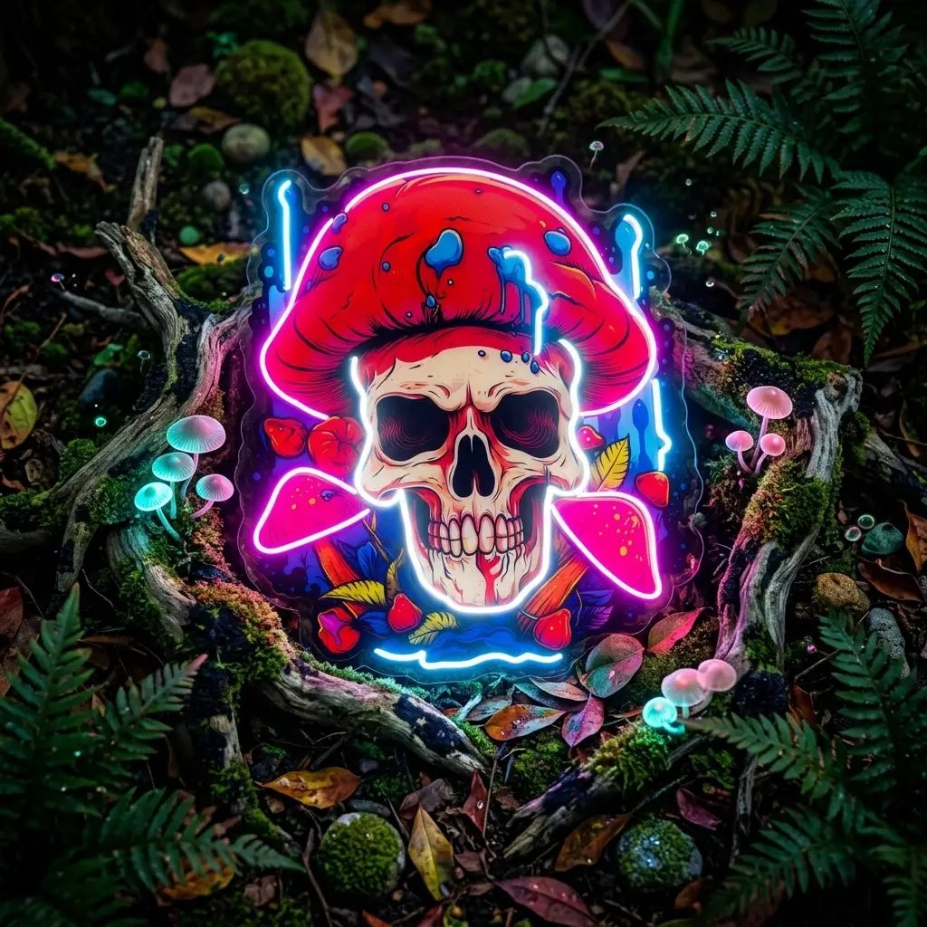 A Skull With A Mushroom Hat LED Neon Sign Light Pop Art