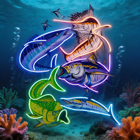Colorful Fishing LED Neon Sign Light Pop Art