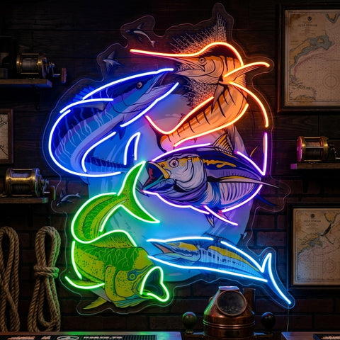 Colorful Fishing LED Neon Sign Light Pop Art