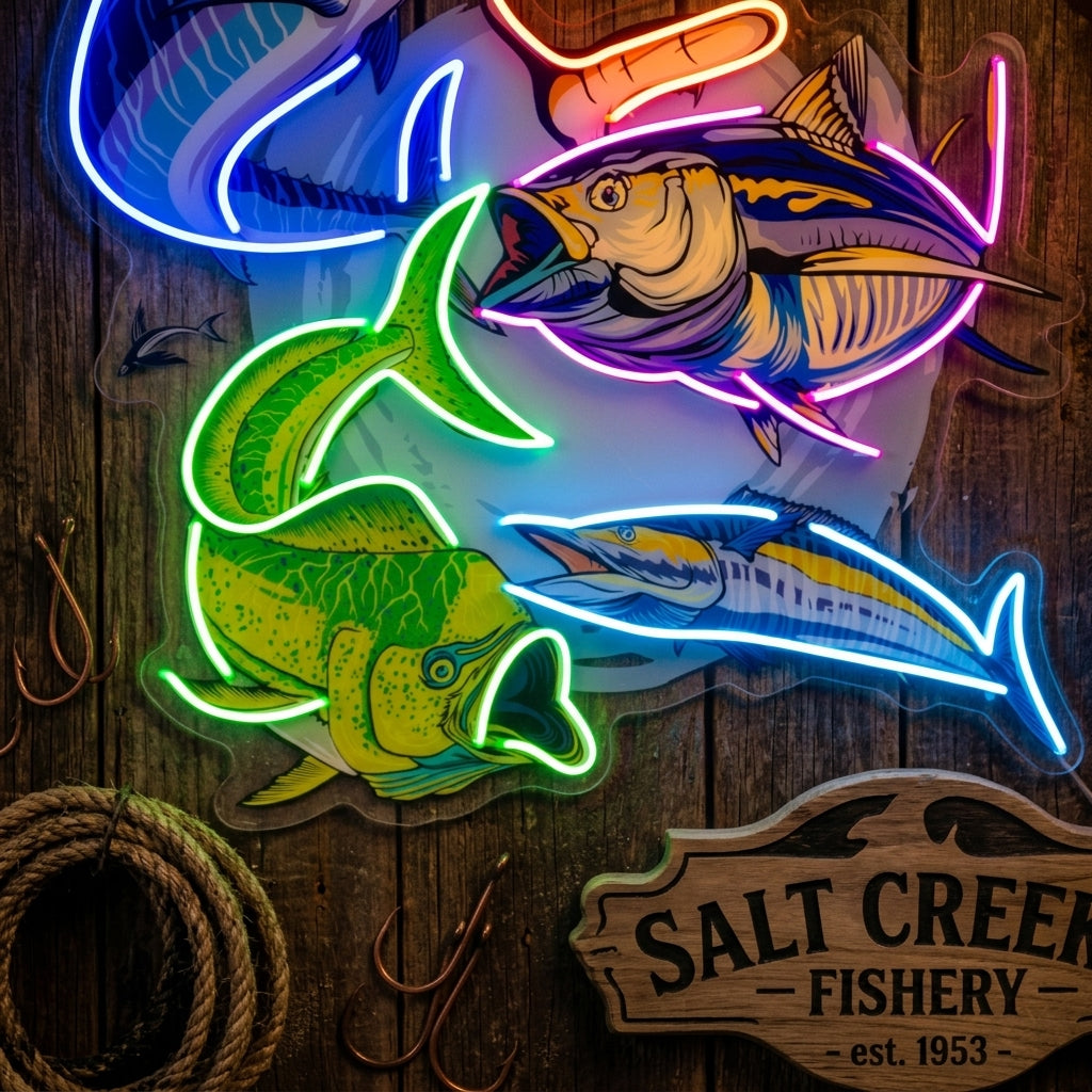 Colorful Fishing LED Neon Sign Light Pop Art