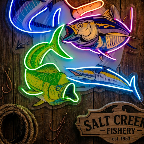 Colorful Fishing LED Neon Sign Light Pop Art