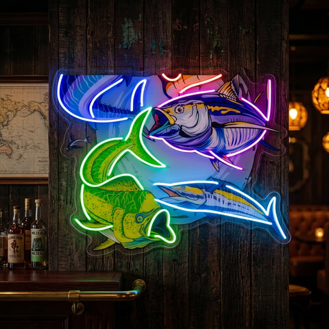 Colorful Fishing LED Neon Sign Light Pop Art