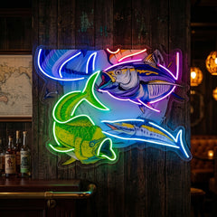 Colorful Fishing LED Neon Sign Light Pop Art