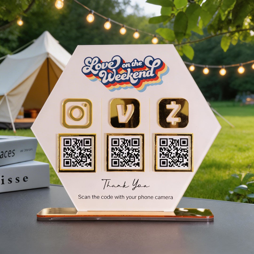 Custom Triple QR Code Hexagon Stand