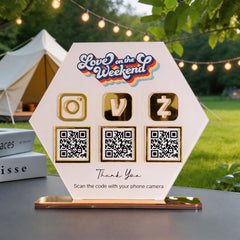 Custom Triple QR Code Hexagon Stand