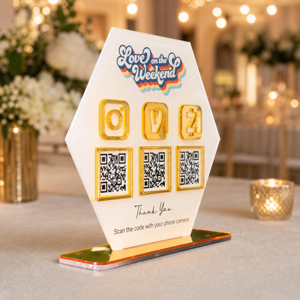 Custom Triple QR Code Hexagon Stand