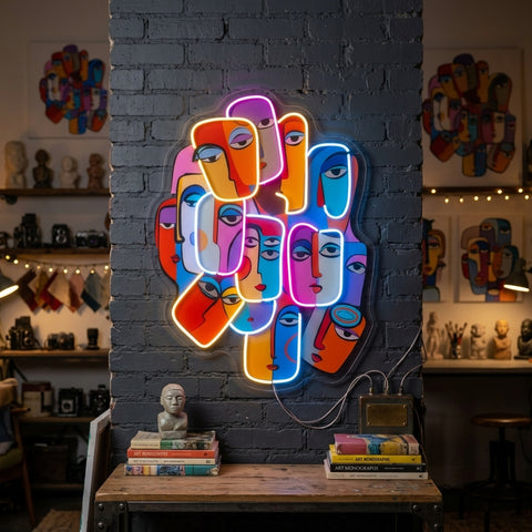 Multiple Colorful Faces Abstract Art LED Neon Sign Light Pop Art