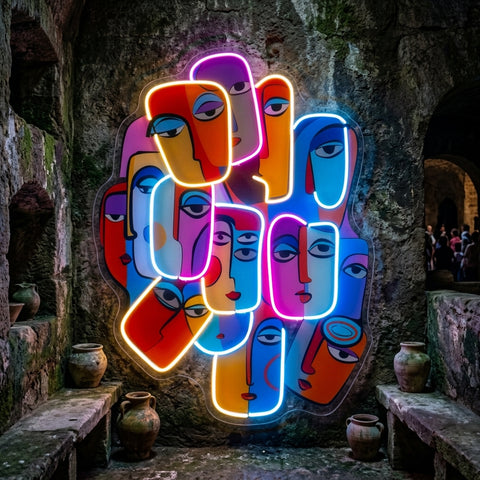 Multiple Colorful Faces Abstract Art LED Neon Sign Light Pop Art