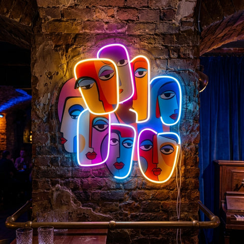 Multiple Colorful Faces Abstract Art LED Neon Sign Light Pop Art