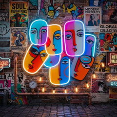 Multiple Colorful Faces Abstract Art LED Neon Sign Light Pop Art