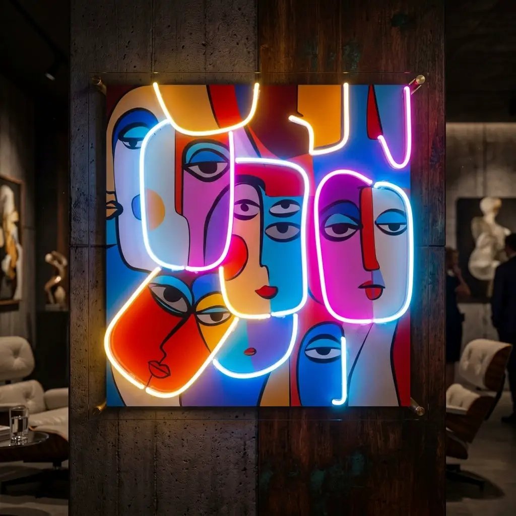 Multiple Colorful Faces Abstract Art LED Neon Sign Light Pop Art