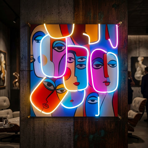 Multiple Colorful Faces Abstract Art LED Neon Sign Light Pop Art