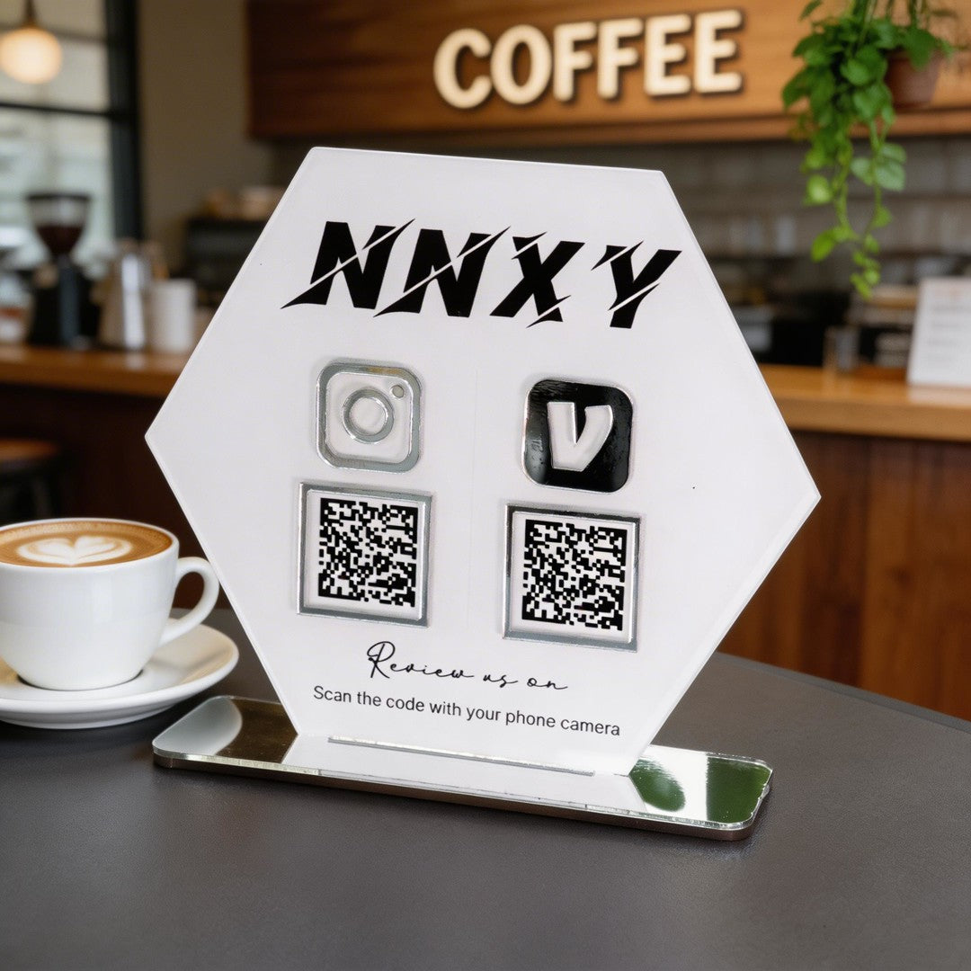 Custom Double QR Code Hexagon Stand Layout B