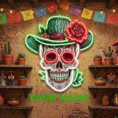 Custom Your Name Day Of The Dead Skull Mexico Artwork Led Neon Sign Light