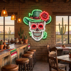 Custom Your Name Day Of The Dead Skull Mexico Artwork Led Neon Sign Light