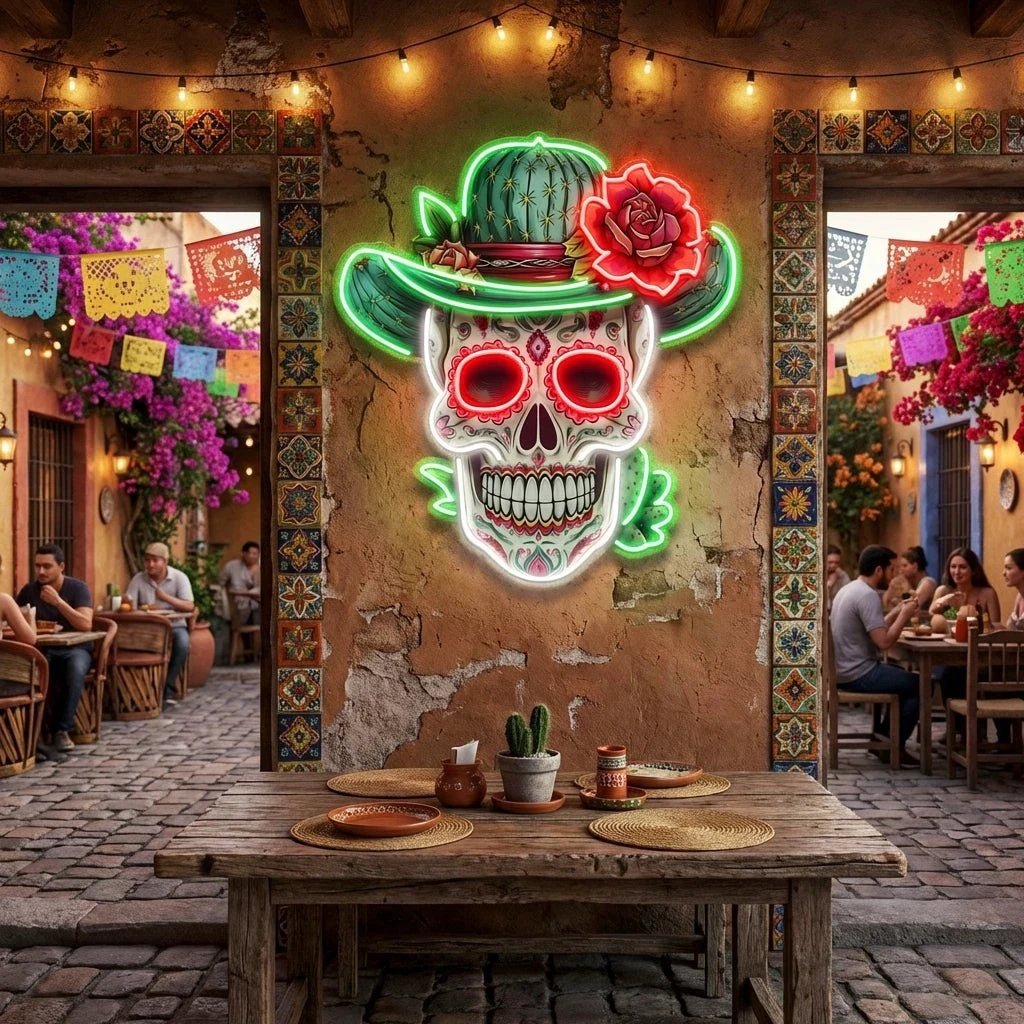 Custom Your Name Day Of The Dead Skull Mexico Artwork Led Neon Sign Light