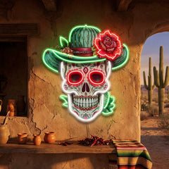 Custom Your Name Day Of The Dead Skull Mexico Artwork Led Neon Sign Light