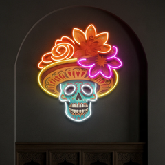 Custom Name Dead Day Party Sugar Skull or Halloween Holiday Artwork Led Neon Sign Light