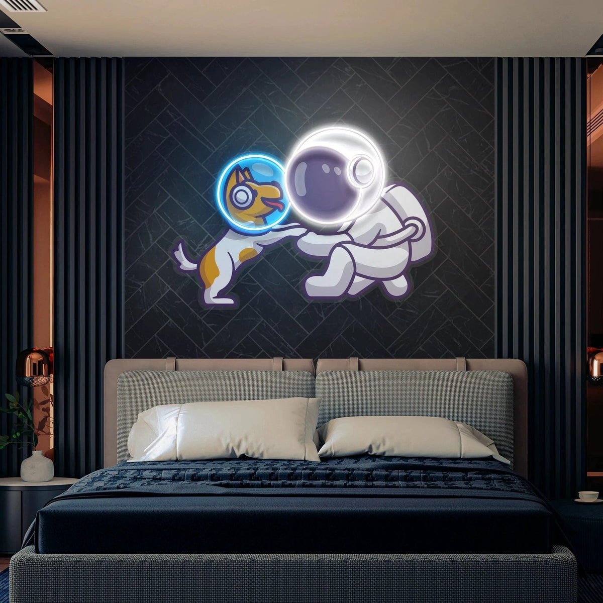 Dog Astronaut in Space Artwork Led Neon Sign Light