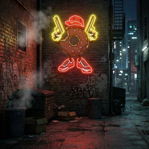 Donuts With Gun Artwork Led Neon Sign Light