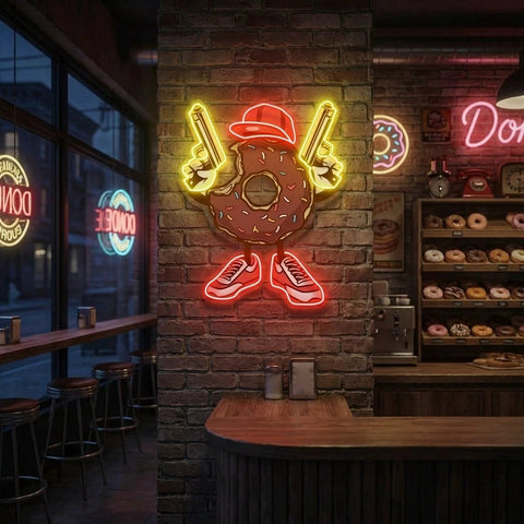 Donuts With Gun Artwork Led Neon Sign Light