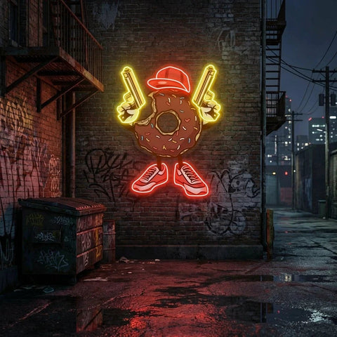 Donuts With Gun Artwork Led Neon Sign Light
