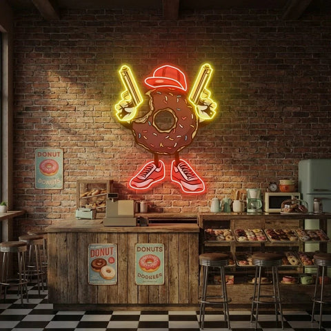 Donuts With Gun Artwork Led Neon Sign Light