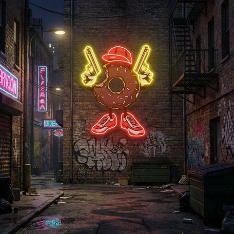 Donuts With Gun Artwork Led Neon Sign Light
