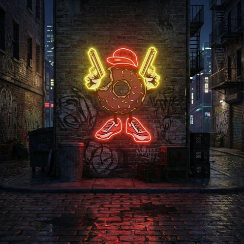 Donuts With Gun Artwork Led Neon Sign Light