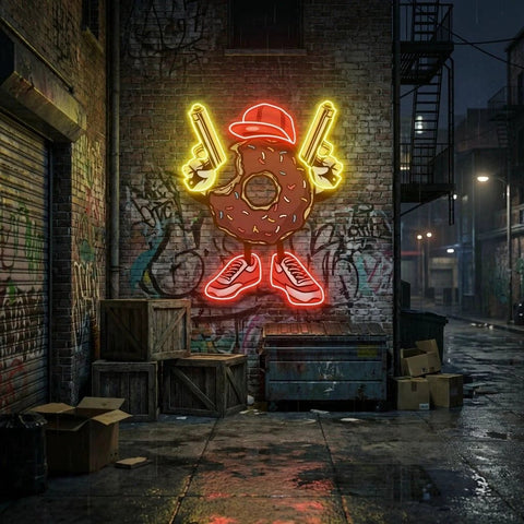 Donuts With Gun Artwork Led Neon Sign Light