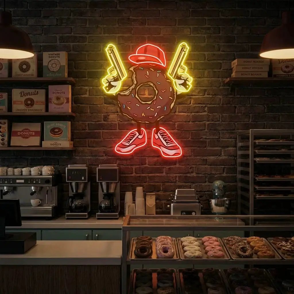 Donuts With Gun Artwork Led Neon Sign Light