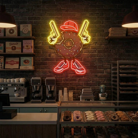 Donuts With Gun Artwork Led Neon Sign Light