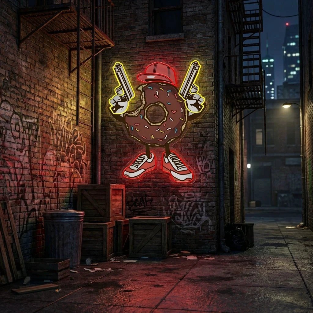 Donuts With Gun Artwork Led Neon Sign Light