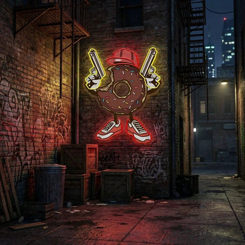 Donuts With Gun Artwork Led Neon Sign Light