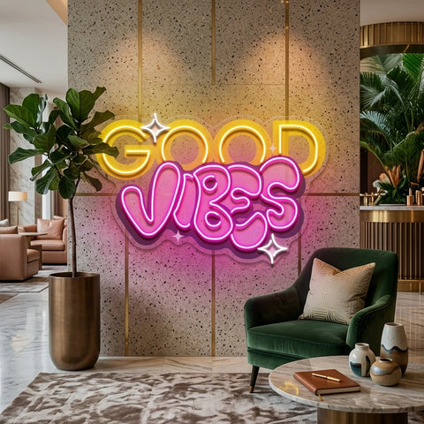Dynamic Callipraphy GOOD VIBES LED Neon Sign Light Pop Art