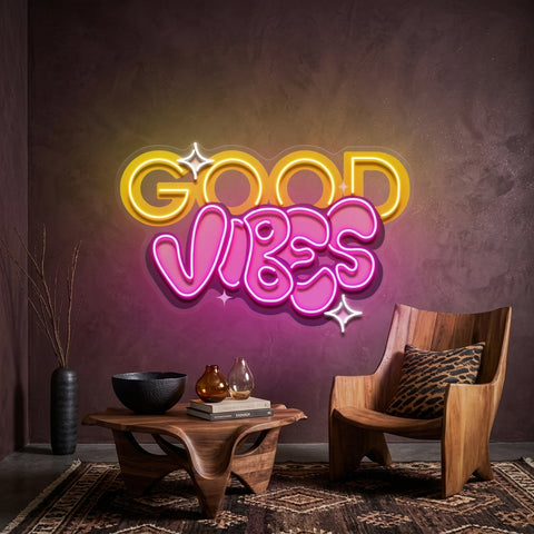 Dynamic Callipraphy GOOD VIBES LED Neon Sign Light Pop Art