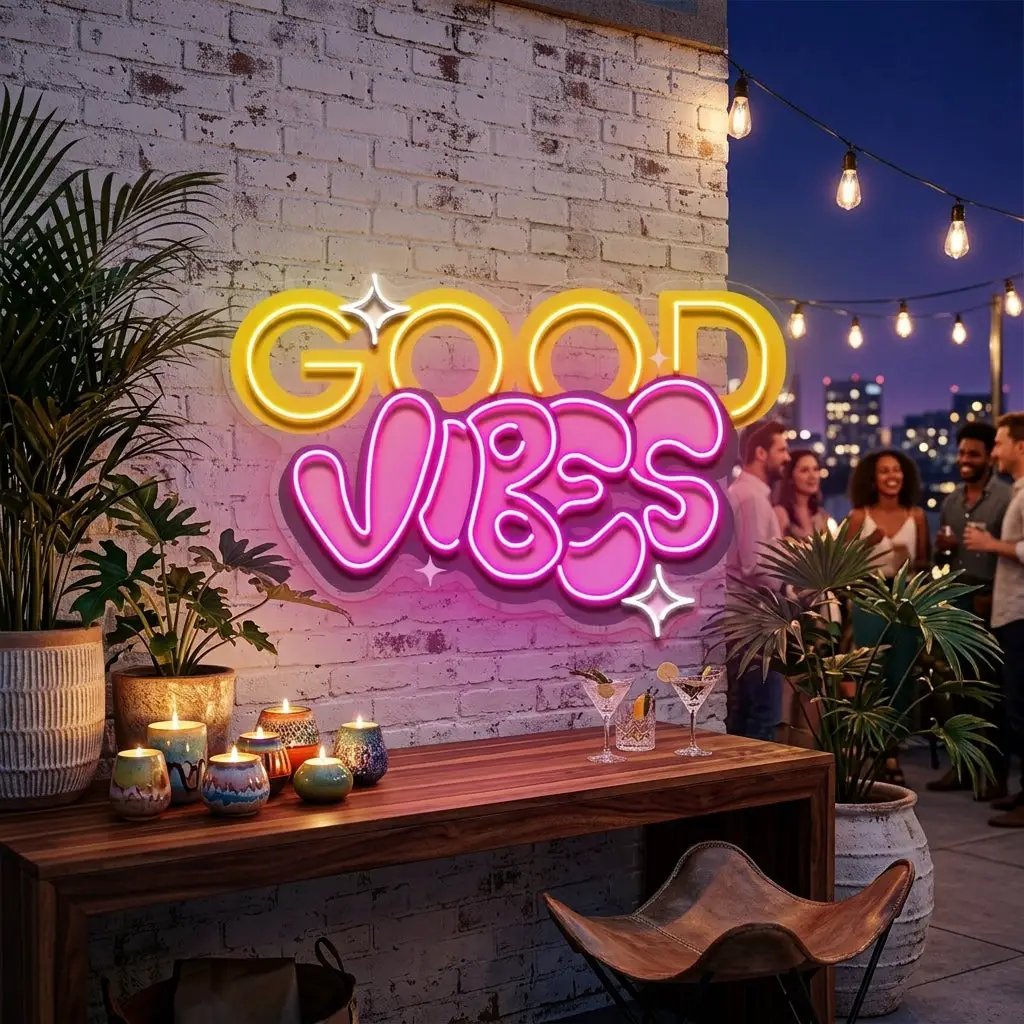 Dynamic Callipraphy GOOD VIBES LED Neon Sign Light Pop Art
