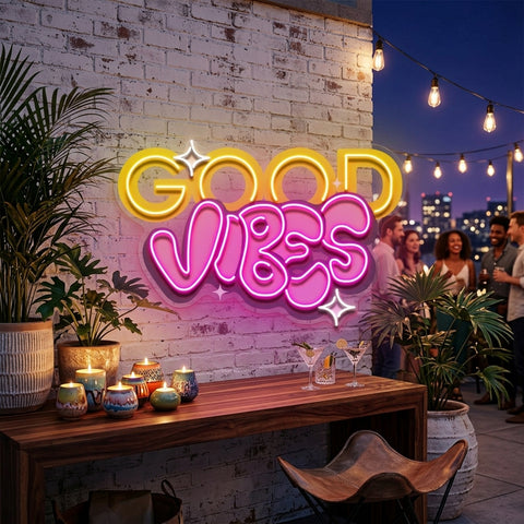Dynamic Callipraphy GOOD VIBES LED Neon Sign Light Pop Art