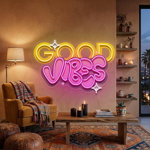 Dynamic Callipraphy GOOD VIBES LED Neon Sign Light Pop Art