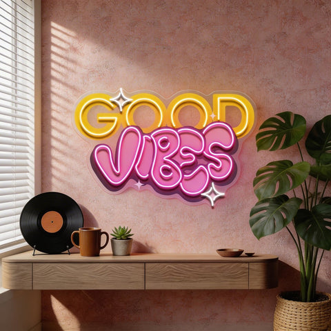 Dynamic Callipraphy GOOD VIBES LED Neon Sign Light Pop Art