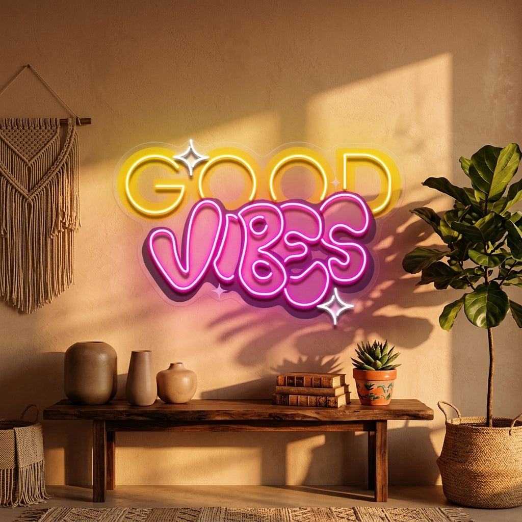 Dynamic Callipraphy GOOD VIBES LED Neon Sign Light Pop Art