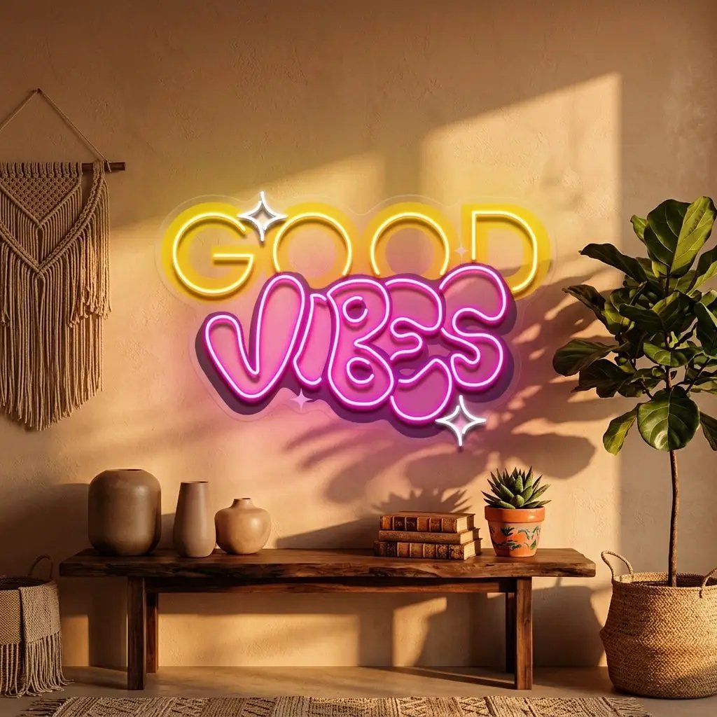 Dynamic Callipraphy GOOD VIBES LED Neon Sign Light Pop Art