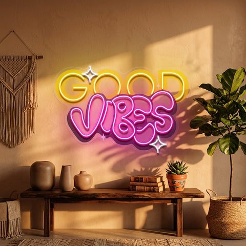 Dynamic Callipraphy GOOD VIBES LED Neon Sign Light Pop Art
