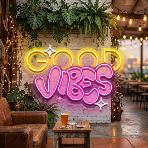 Dynamic Callipraphy GOOD VIBES LED Neon Sign Light Pop Art