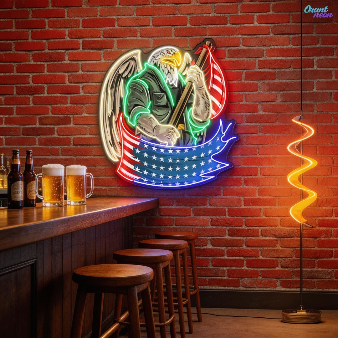 Eagle America Usa Army Soldier Artwork Neon Sign