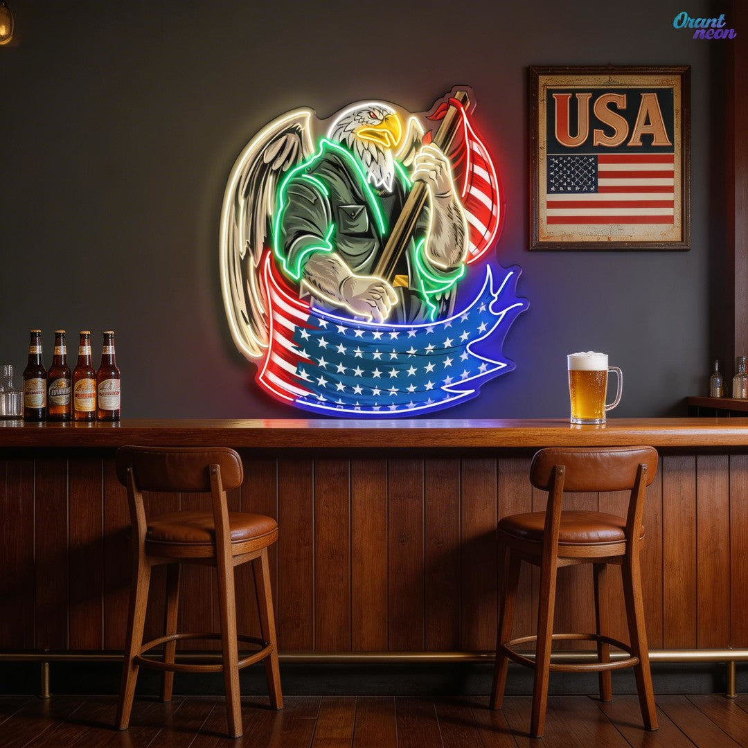 Eagle America Usa Army Soldier Artwork Neon Sign