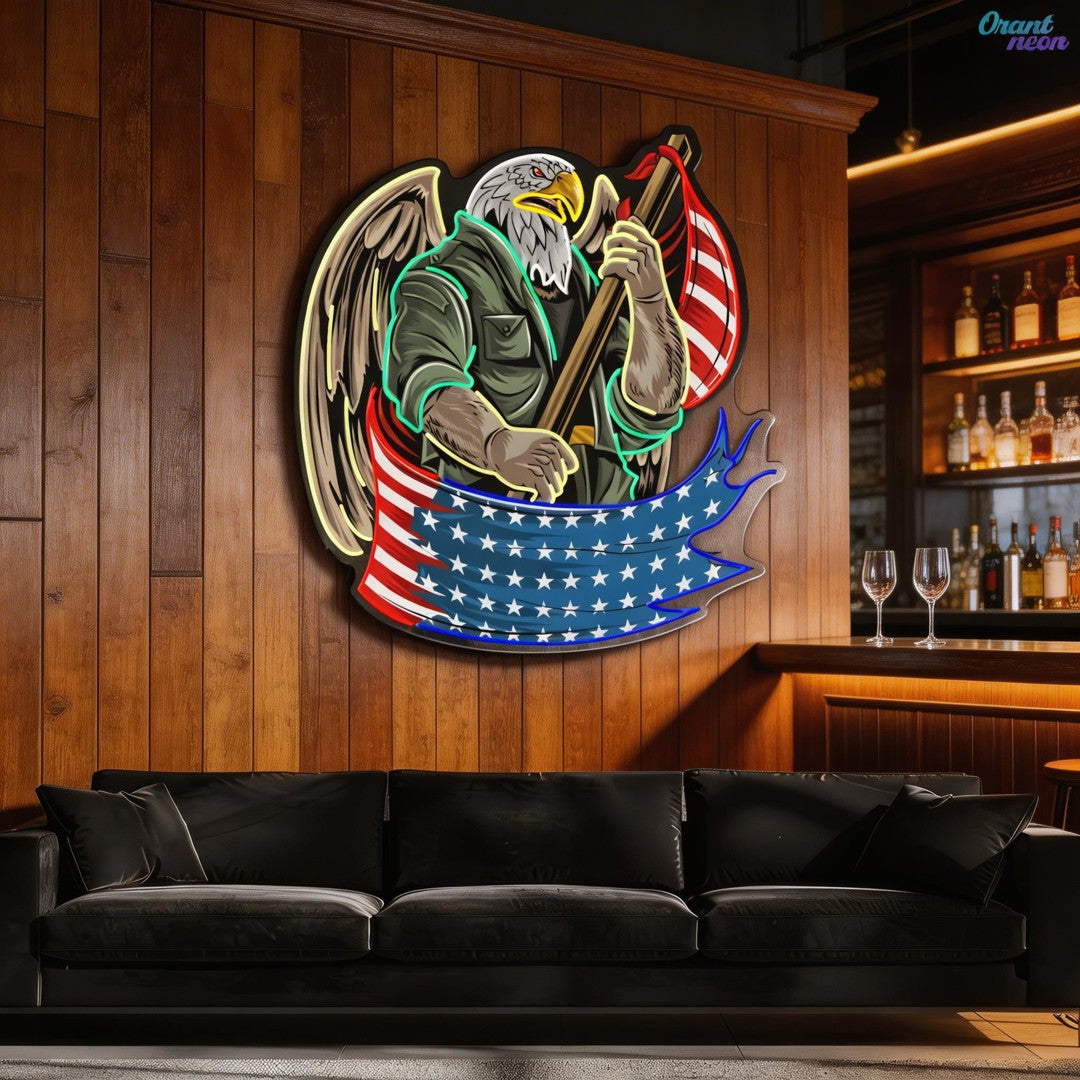 Eagle America Usa Army Soldier Artwork Neon Sign