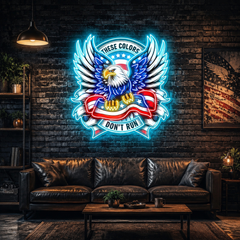 Soaring Freedom: The Eagle and Flag in Neon Sign Light Artwork