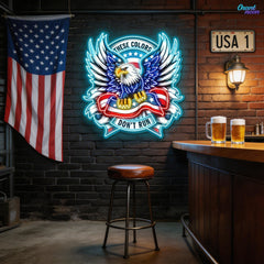 Soaring Freedom: The Eagle and Flag in Neon Sign Light Artwork