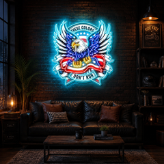 Soaring Freedom: The Eagle and Flag in Neon Sign Light Artwork